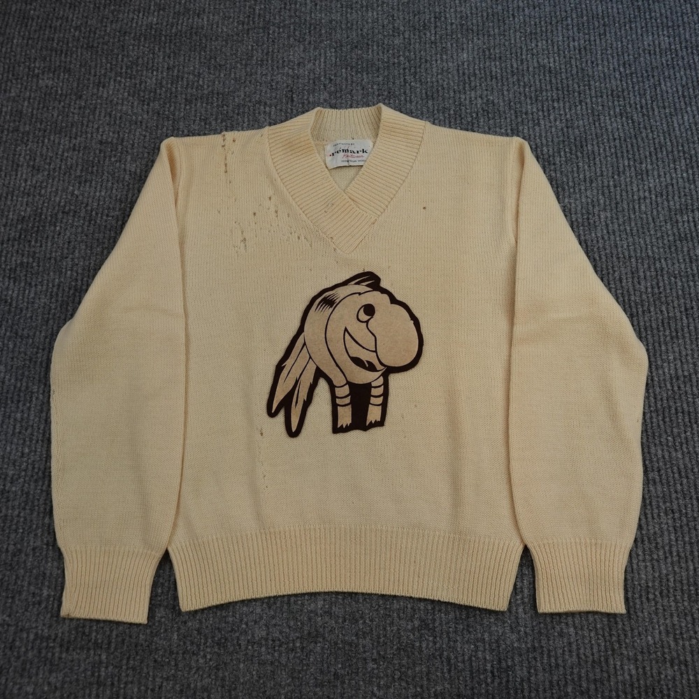 Vintage 1950s Knitwear Sweater Mens Small Beige Wool V Neck Colorado Springs